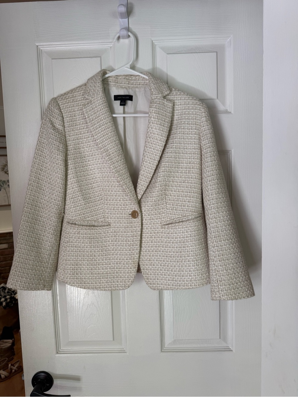 Ann Taylor Cream Tweed Single-Button Blazer